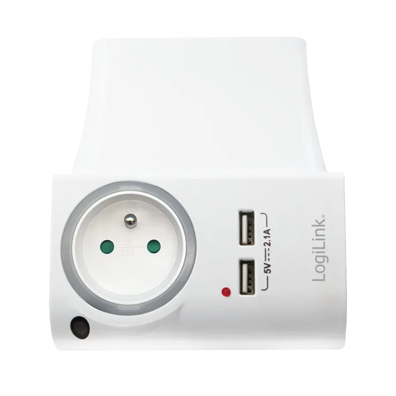 USB-A Ladegerät, 10,5 W, 2-fach, 2x USB-A, 1x CEE 7/5 (FR), Ladeschale, Weiß