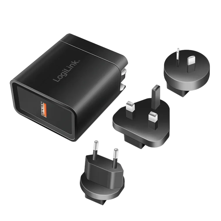 USB-A Reiseladegerät, 18 W, GaN, 1-fach, 1x USB-A (QC), Schwarz