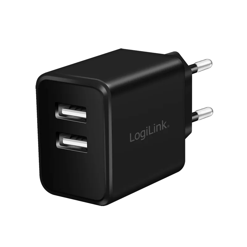 USB-A Ladegerät, 12 W, 2-fach, 2x USB-A, Schwarz