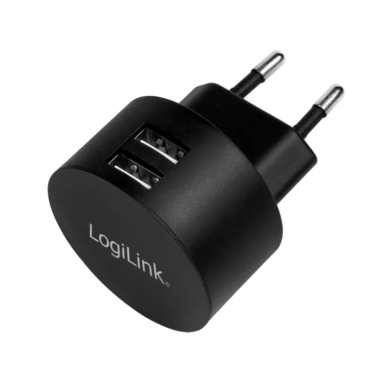 USB-A Ladegerät, 10,5W, 2-fach, 2x USB-A, rund, Schwarz