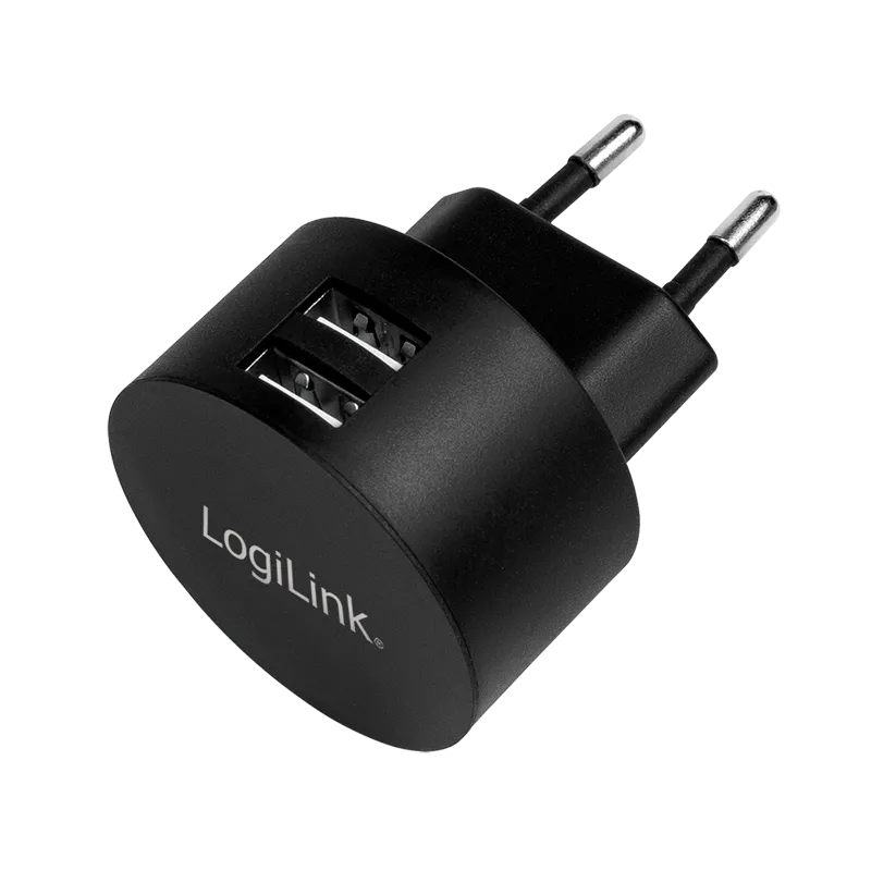 USB-A Ladegerät, 10,5W, 2-fach, 2x USB-A, rund, Schwarz