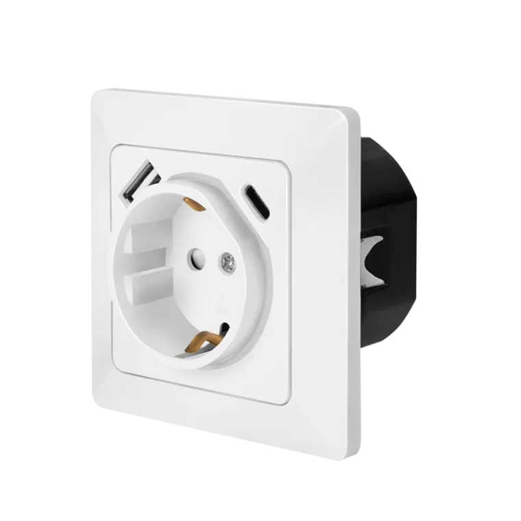 Unterputz-Steckdose, 1x CEE 7/3, 1x USB-A, 1x USB-C, 18 W, PD, Einbautiefe: 38 mm