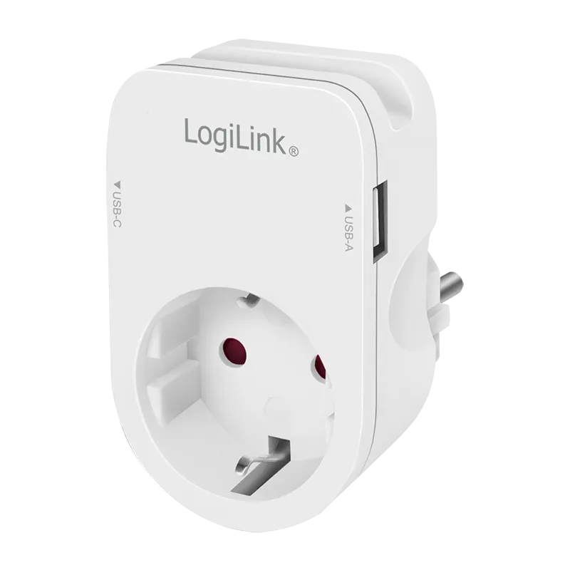 USB-A/C Ladegerät, 17 W, 2-fach, 1x USB-A, 1x USB-C, 1x CEE 7/3, Ladeschale, Weiß