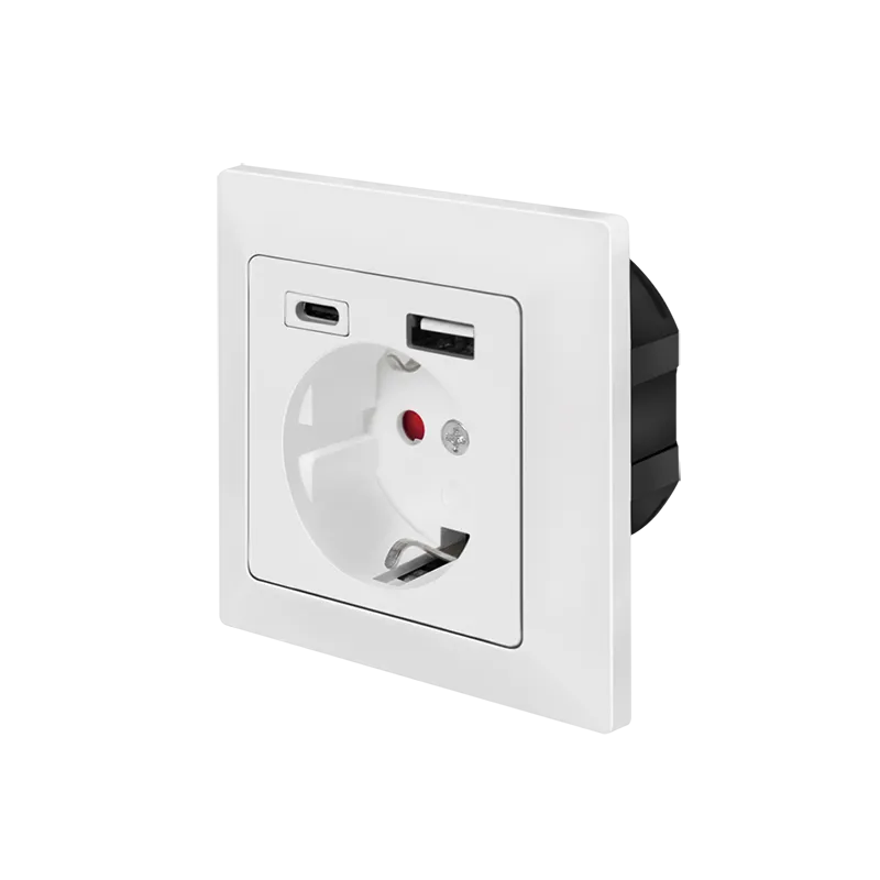 Unterputz-Steckdose, 1x CEE 7/3, 1x USB-A, 1x USB-C, 14 W, Einbautiefe: 30 mm, Weiß
