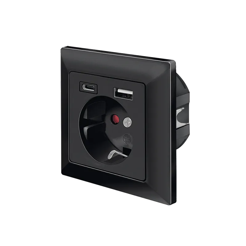 Unterputz-Steckdose, 1x CEE 7/3, 1x USB-A, 1x USB-C, 14 W, Einbautiefe: 30 mm, Schwarz