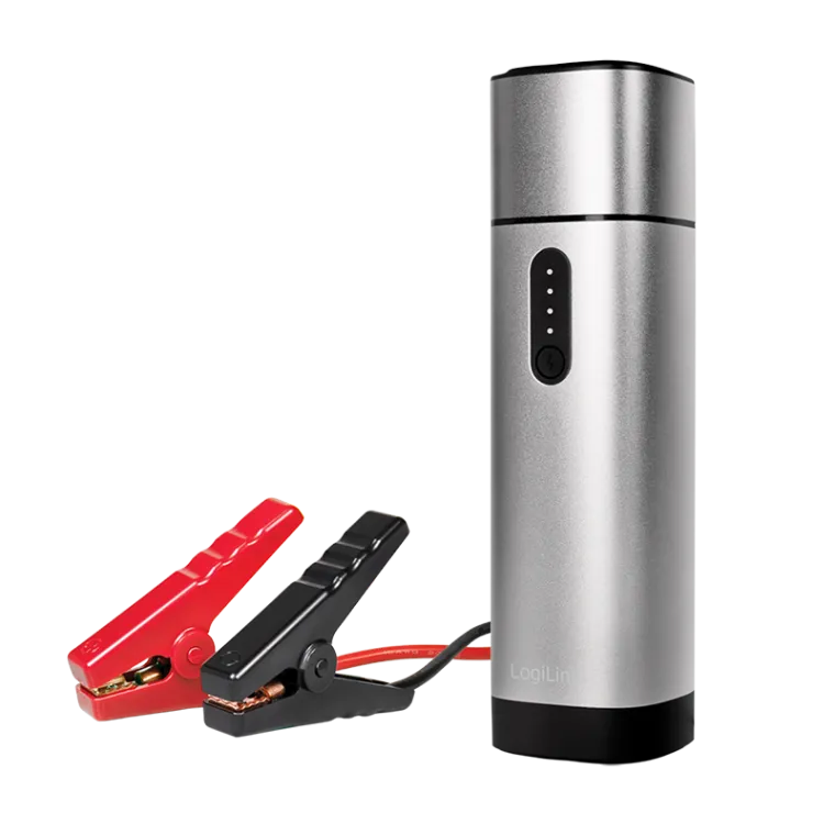 Powerbank 10.000 mAh, 2x USB-A, Auto-Starthilfe, metallgrau