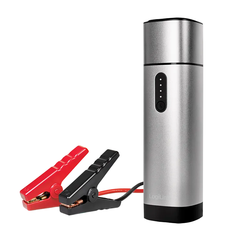 Powerbank 10.000 mAh, 2x USB-A, Auto-Starthilfe, metallgrau