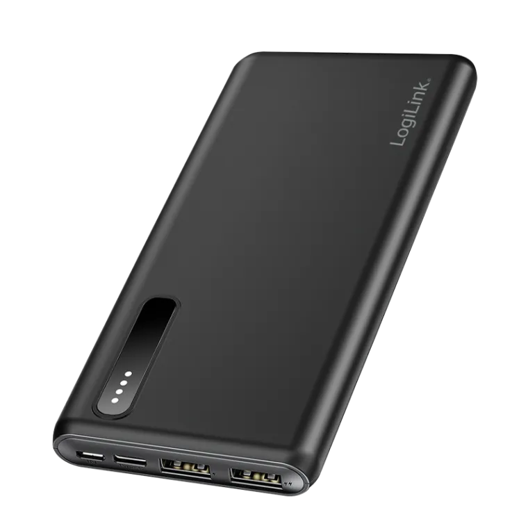 Powerbank 8.000 mAh, 2x USB-A, 2-in-1 Kabel, schwarz