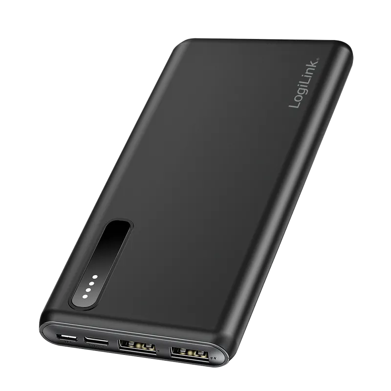 Powerbank 8.000 mAh, 2x USB-A, 2-in-1 Kabel, schwarz