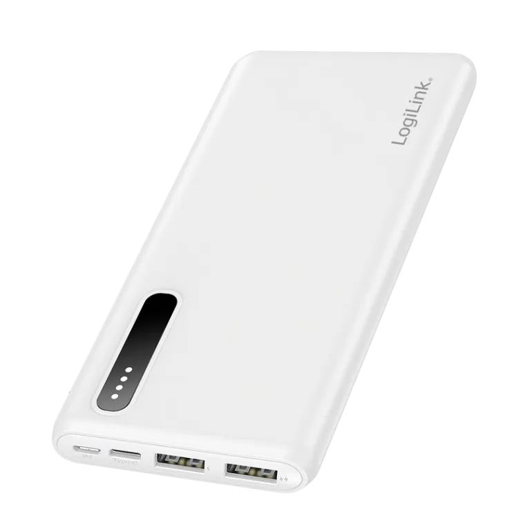 Powerbank 8.000 mAh, 2x USB-A, 2-in-1 Kabel, weiß