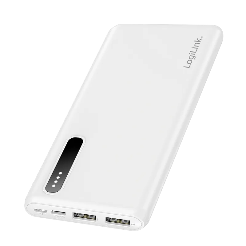 Powerbank 8.000 mAh, 2x USB-A, 2-in-1 Kabel, weiß