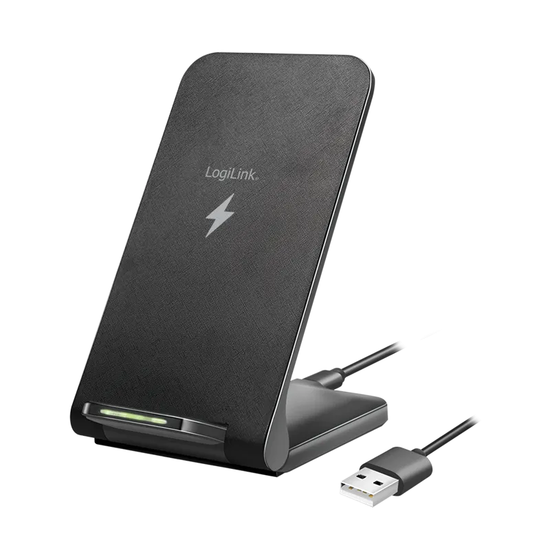 Smartphoneständer mit kabelloser Ladefunktion, 2 Spulen, 15 W, schwarz