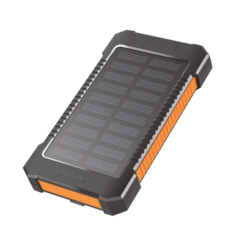 Solar-Powerbank 6.000 mAh, Taschenlampe, 2x USB-A, 1x USB-C, schwarz-orange