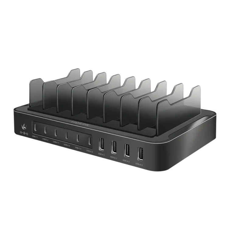 USB-A/C Tischladegerät, 120 W, 10-fach, 4x USB-A (QC), 6x USB-C (PD), Schwarz