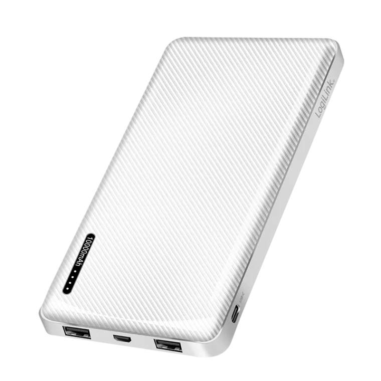 Powerbank 10.000 mAh, 2x USB-A, USB-C, mit Schnellladenfunktion, weiß