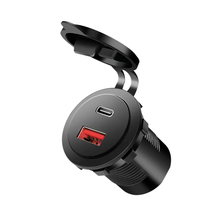 Dual-Kfz-Einbau-Ladeadapter, 1x USB-A, 1x USB-C, 60 W, schwarz