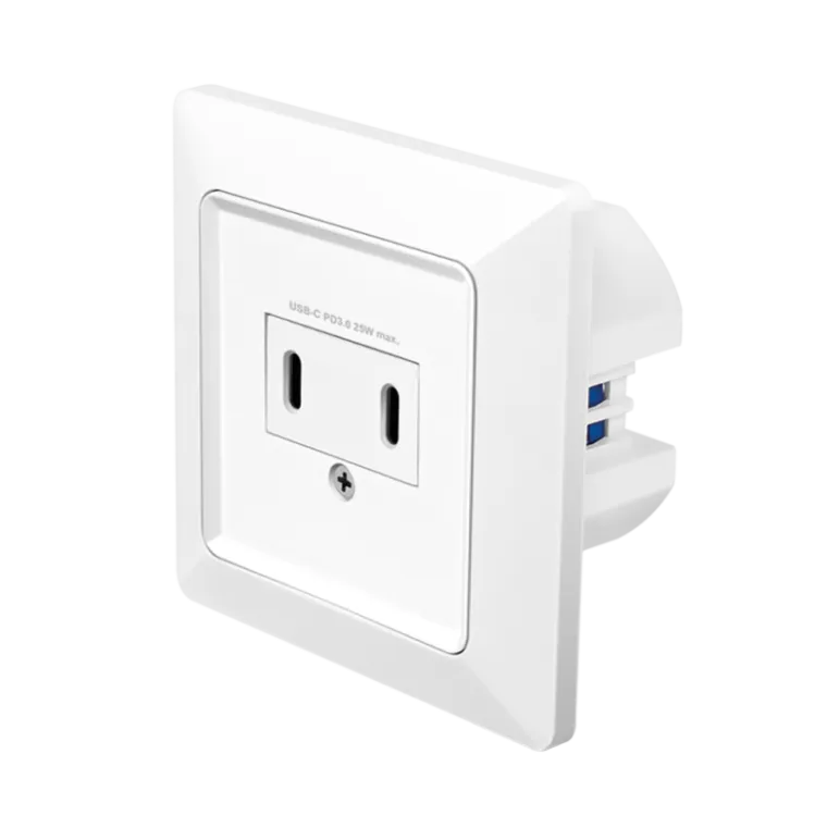 Unterputz-Steckdose, 2x USB-C, 25 W, PD, Einbautiefe: 35 mm, weiß