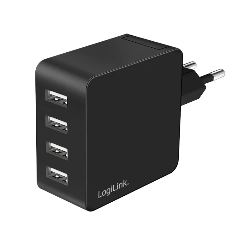 USB-A Ladegerät, 24W, 4-fach, 4x USB-A, Schwarz