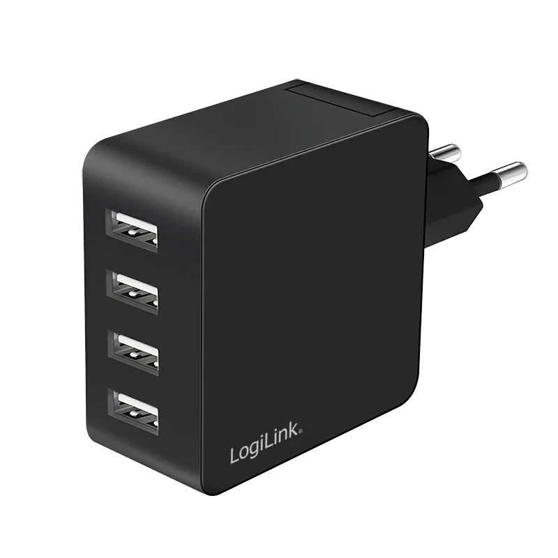 USB-A Ladegerät, 24W, 4-fach, 4x USB-A, Schwarz