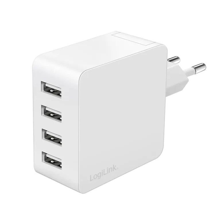 USB-A Ladegerät, 24W, 4-fach, 4x USB-A, Weiß