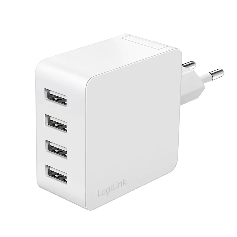 USB-A Ladegerät, 24W, 4-fach, 4x USB-A, Weiß