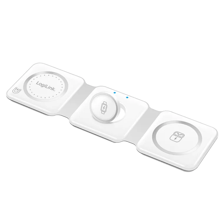 Faltbare Ladestation, 15 W, kabellos, für iPhone, Apple Watch, AirPods, Weiß