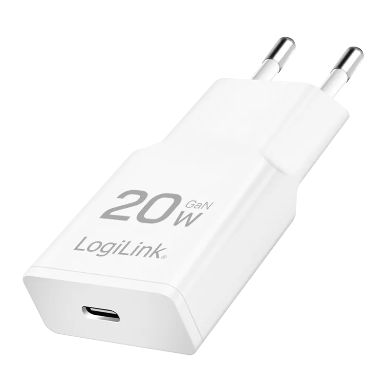 USB-C Ladegerät, 20 W, GaN, 1-fach, 1x USB-C (PD), Slim Version, Weiß