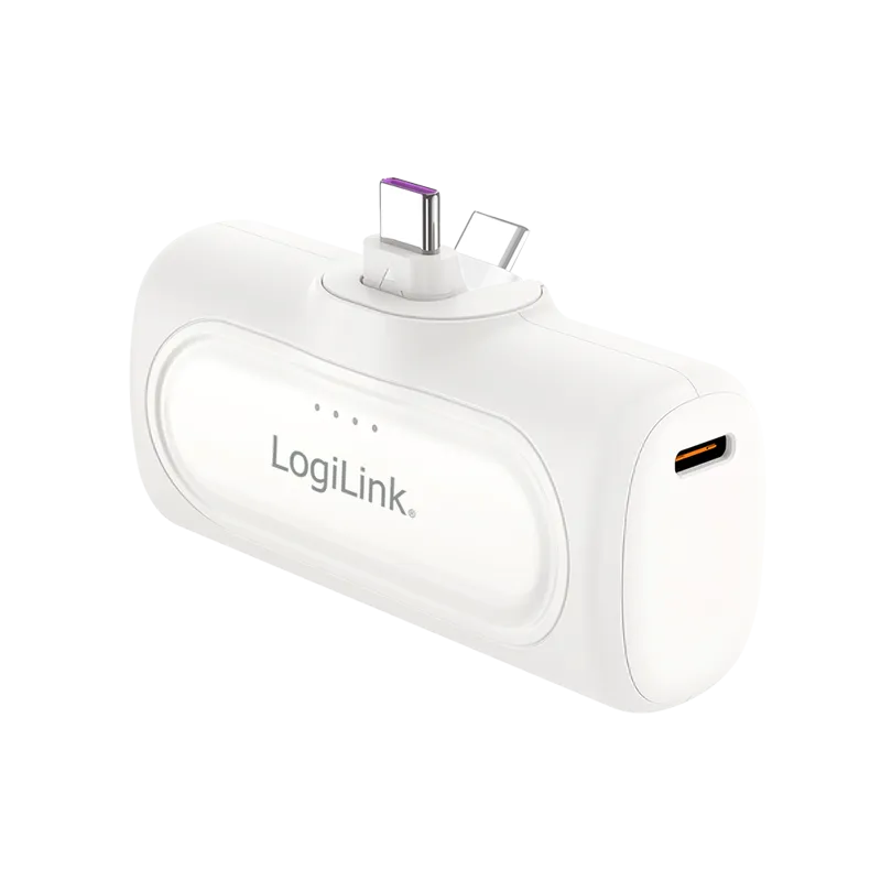 Kompakte Powerbank 5.000 mAh, 2x USB-C, Schnelladefunktion, Weiß