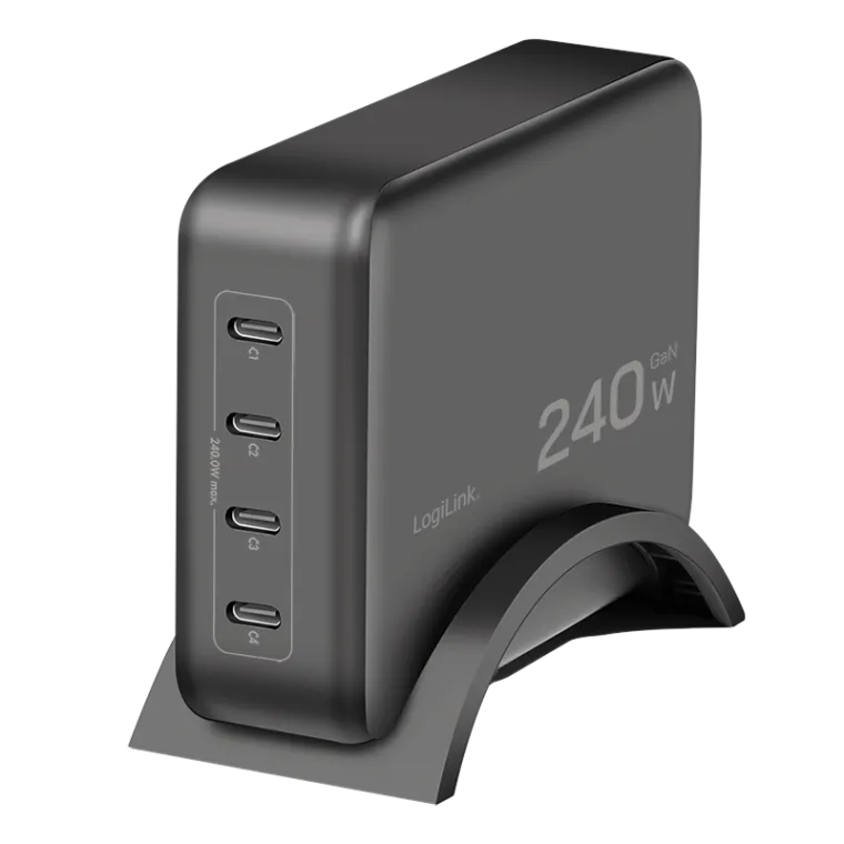 USB-C Tischladegerät, 240W, GaN, 4-fach, 4x USB-C (PD), Schwarz