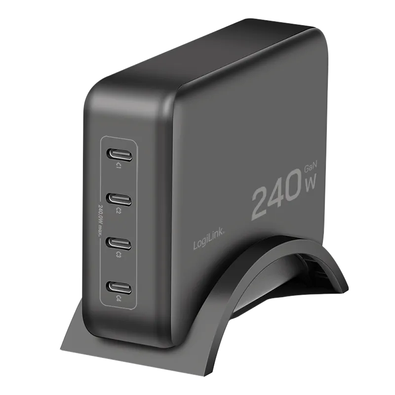 USB-C Tischladegerät, 240W, GaN, 4-fach, 4x USB-C (PD), Schwarz