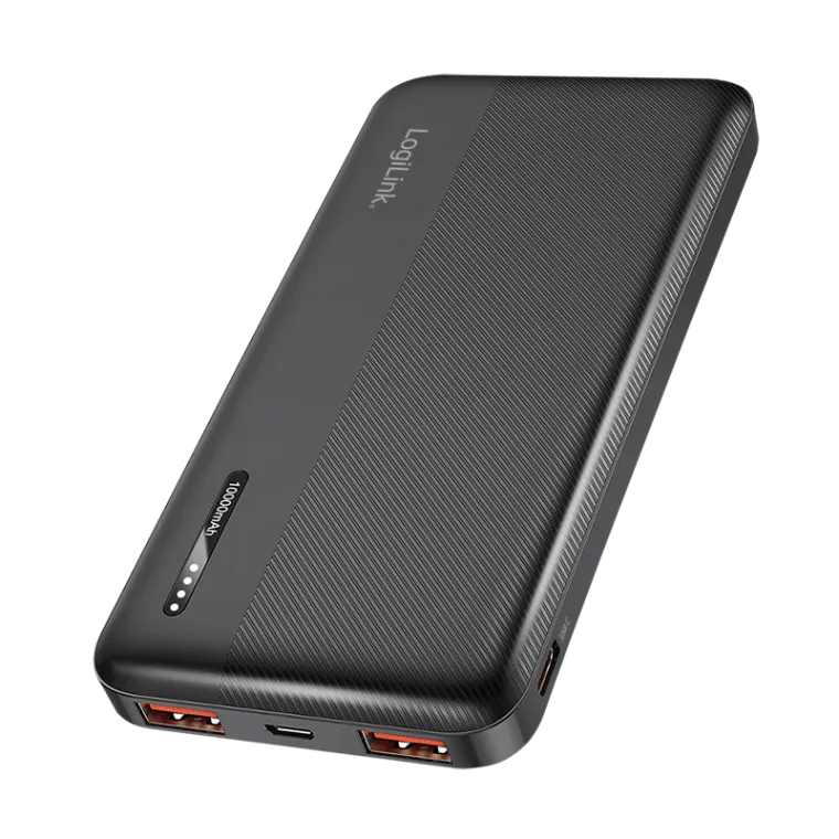 Mobile Powerbank, LiPo, 10.000 mAh, PD 20 W, 2x USB-A + USB-C, Schwarz