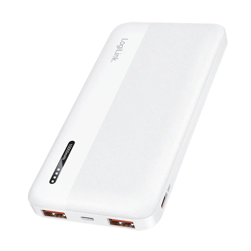 Mobile Powerbank, LiPo, 10.000 mAh, 2x USB-A + USB-C, PD 20W, weiß