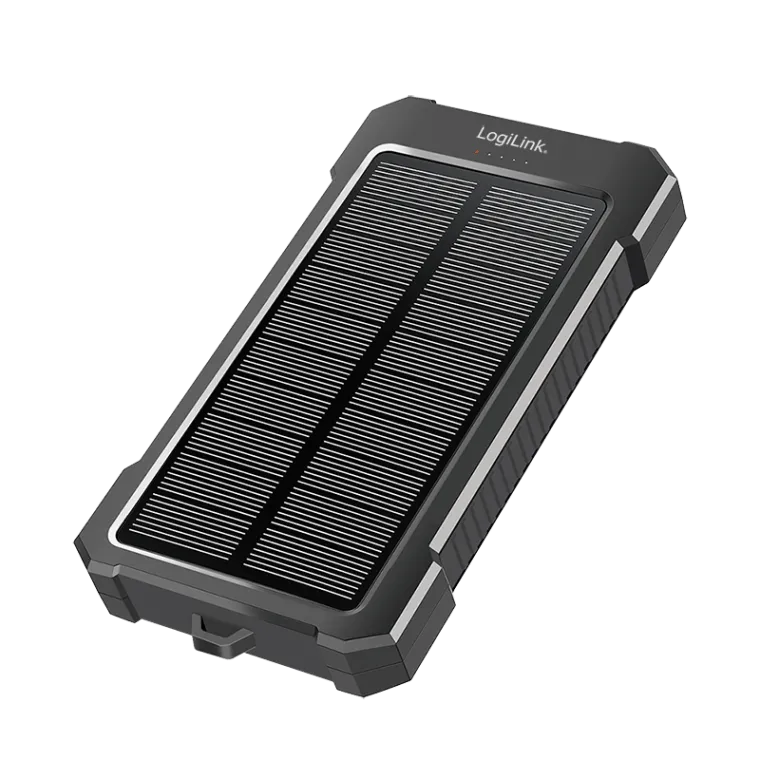 Solar-Powerbank 10.000 mAh, 20 W, 2x USB-A, 1x USB-C, LED-Licht, schwarz/orange