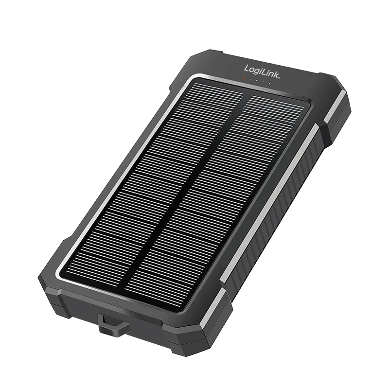 Solar-Powerbank 10.000 mAh, 20 W, 2x USB-A, 1x USB-C, LED-Licht, schwarz/orange