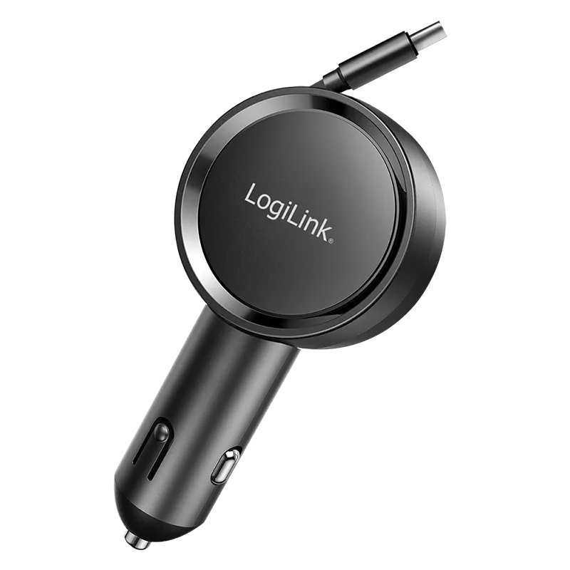 Kfz-Ladegerät 30 W mit 80 cm einziehbarem USB-C-Ladekabel, schwarz