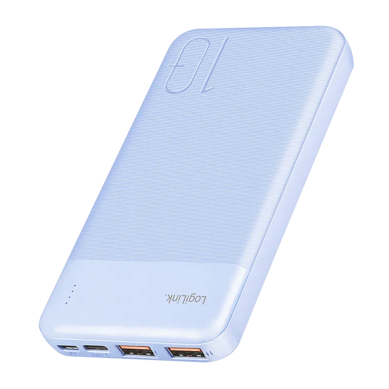 Powerbank 10.000 mAh, 2x USB-A, 1x USB-C, PD 3.0/QC 3.0, 22.5 W, Blau