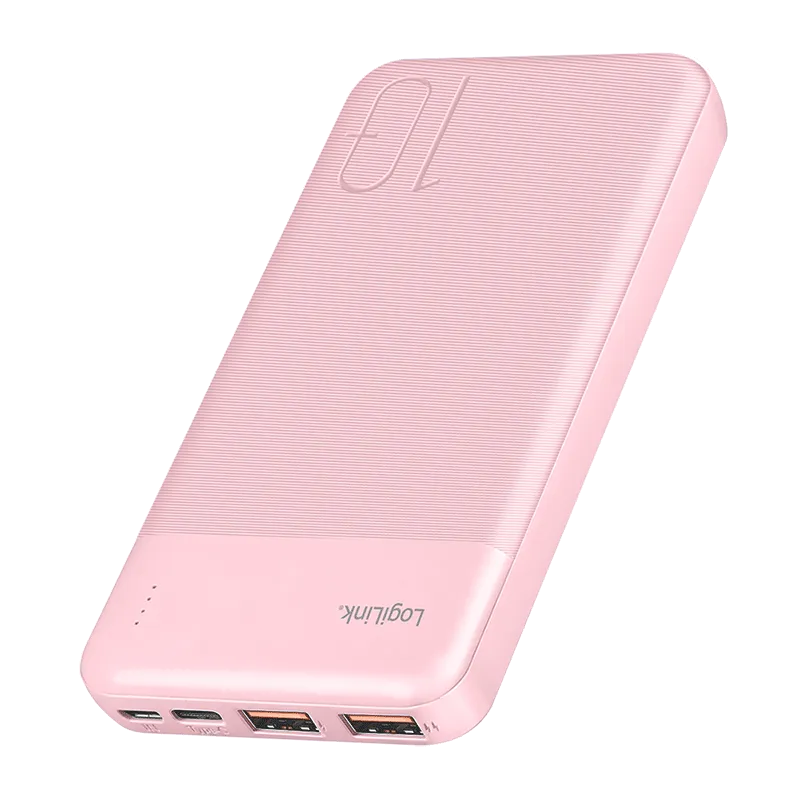 Powerbank 10.000 mAh, 2x USB-A, 1x USB-C, PD 3.0/QC 3.0, 22.5 W, Pink