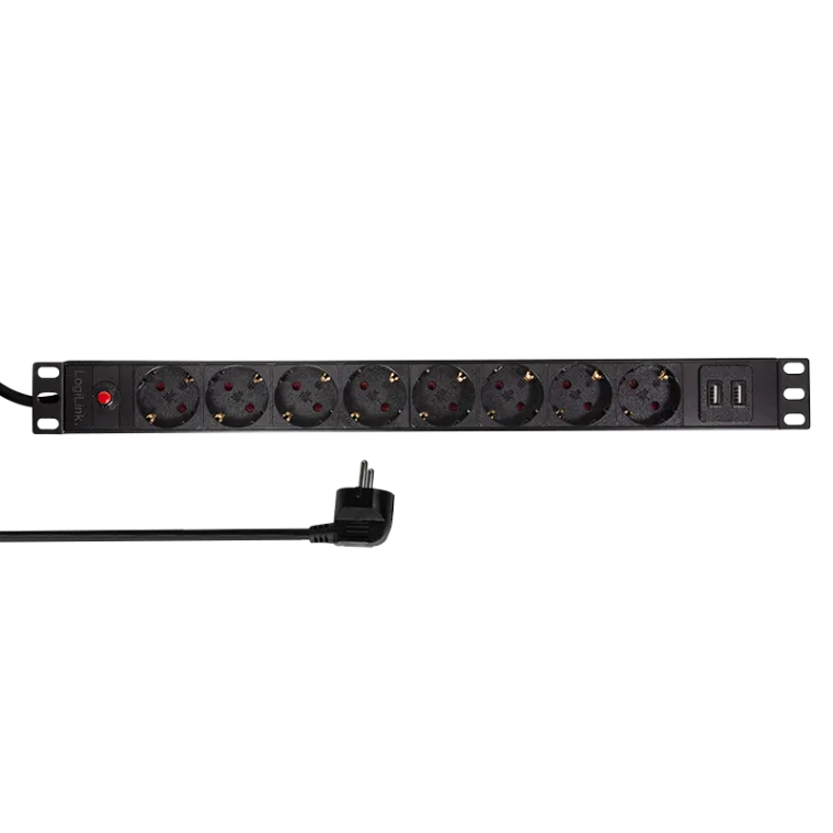 19" Steckdosenleiste 8-fach mit 2x USB-A und mit Überlastschutz