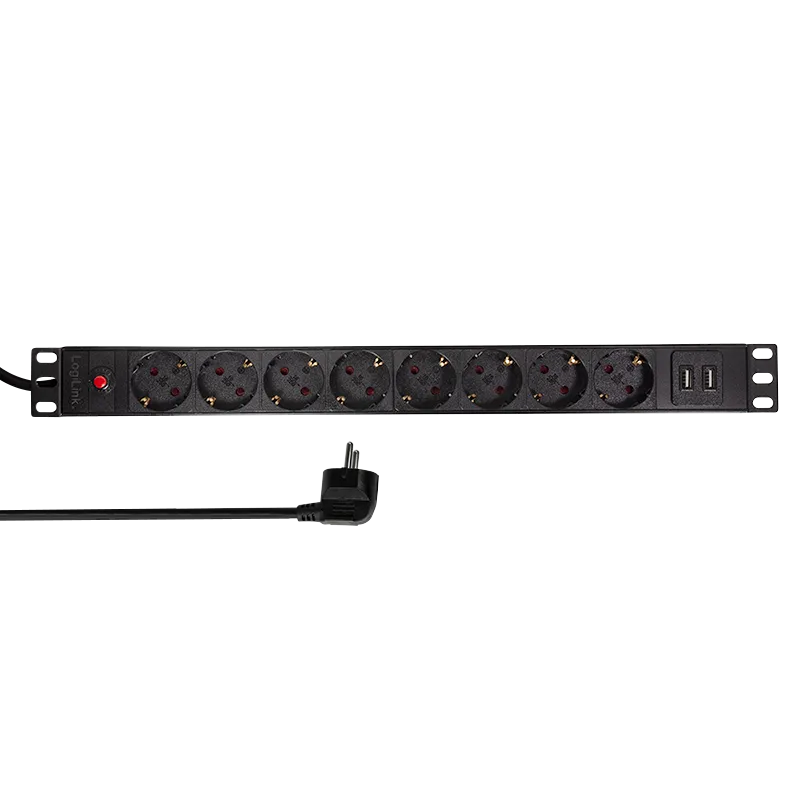19" Steckdosenleiste 8-fach mit 2x USB-A und mit Überlastschutz