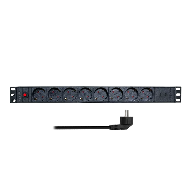 19" Steckdosenleiste 8-fach mit 2 USB-C Ports und Überlastschutz