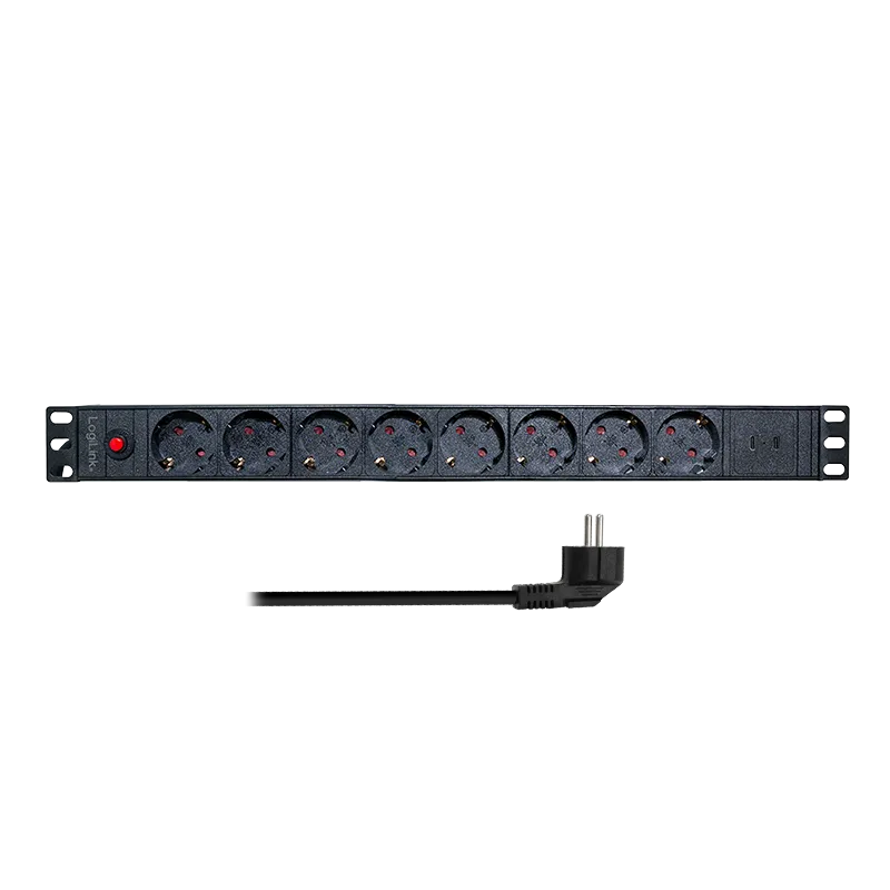 19" Steckdosenleiste 8-fach mit 2 USB-C Ports und Überlastschutz