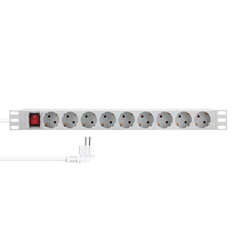 19" Steckdosenleiste 9-fach, mit Schalter, Lichtgrau