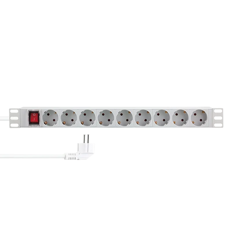 19" Steckdosenleiste 9-fach, mit Schalter, Lichtgrau