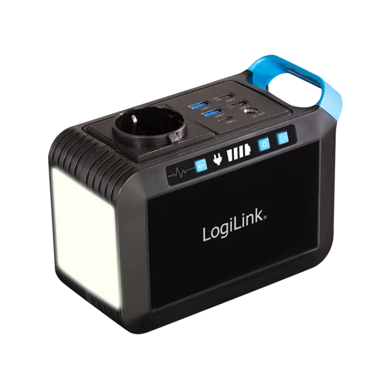 Tragbare Powerstation, 80 W, 24.000 mAh, 7x-Anschlüsse, IP20, schwarz/blau