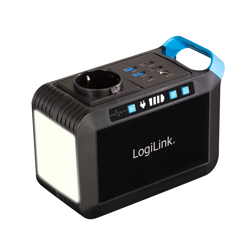 Tragbare Powerstation, 80 W, 24.000 mAh, 7x-Anschlüsse, IP20, schwarz/blau