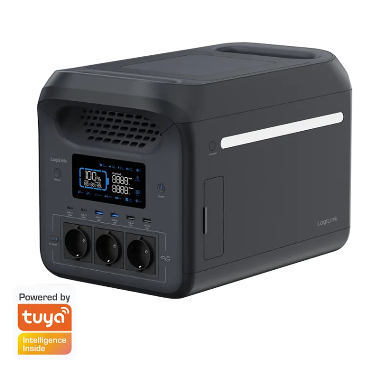 Tragbare Powerstation, 1800 W, LiFePO4-Akku, Tuya kompatibel, schwarz