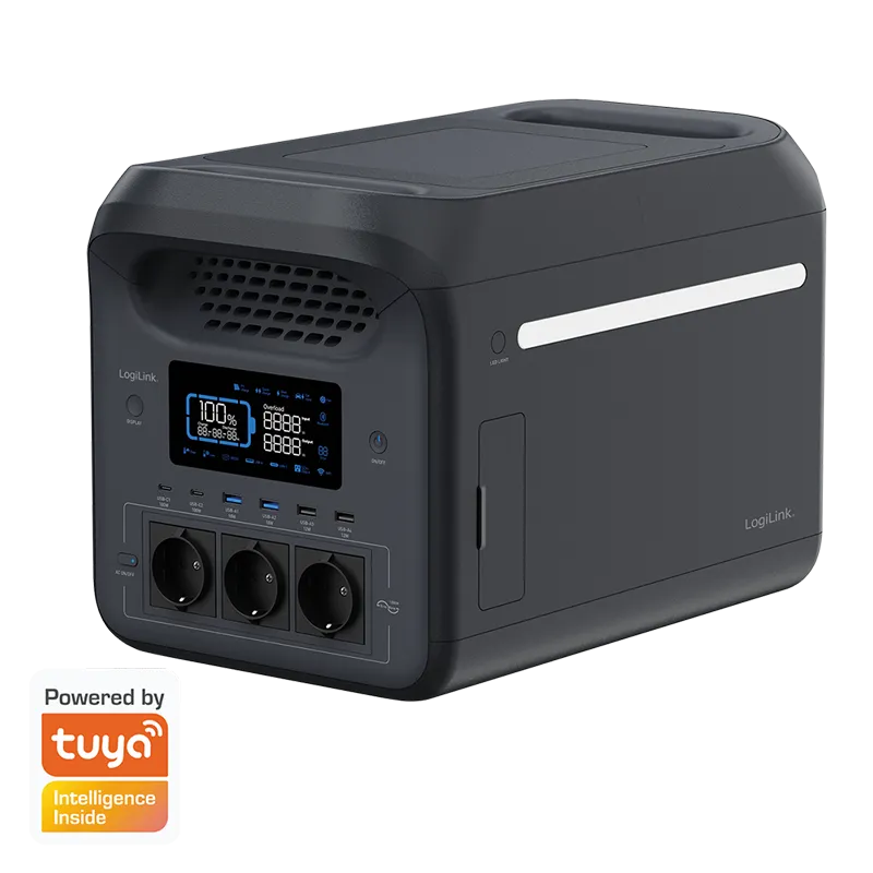 Tragbare Powerstation, 1800 W, LiFePO4-Akku, Tuya kompatibel, schwarz
