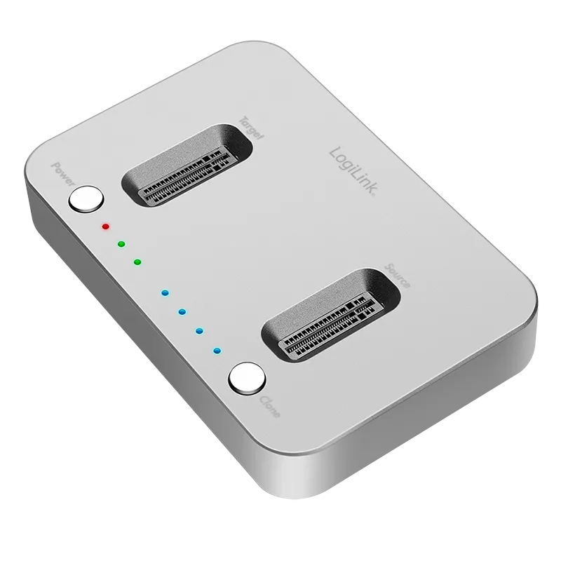 Dual-Dockingstation, 2-Ports, USB 3.2 Gen 2, M.2 NVMe SSD, Offline-Clone, Silber