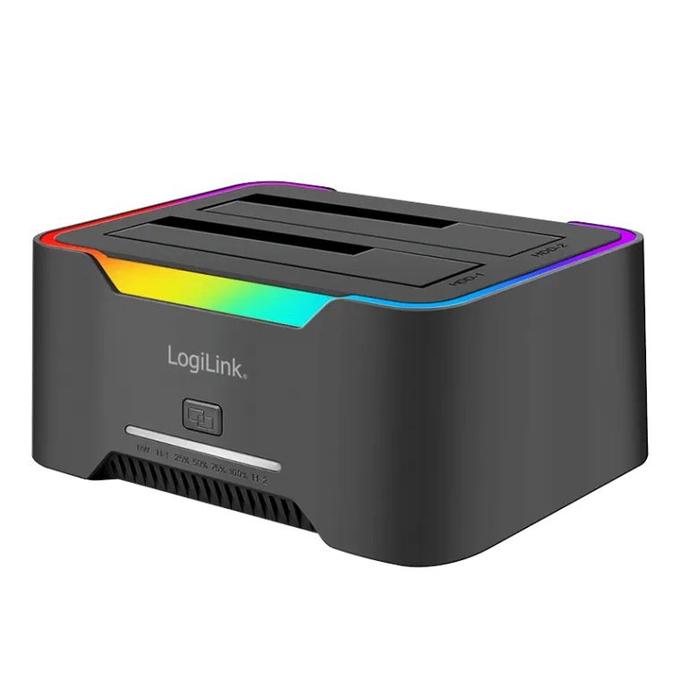 Dual-Dockingstation, 2-Ports, USB-C 3.2 Gen 1, 2.5" & 3.5", Offline-Clone, schwarz