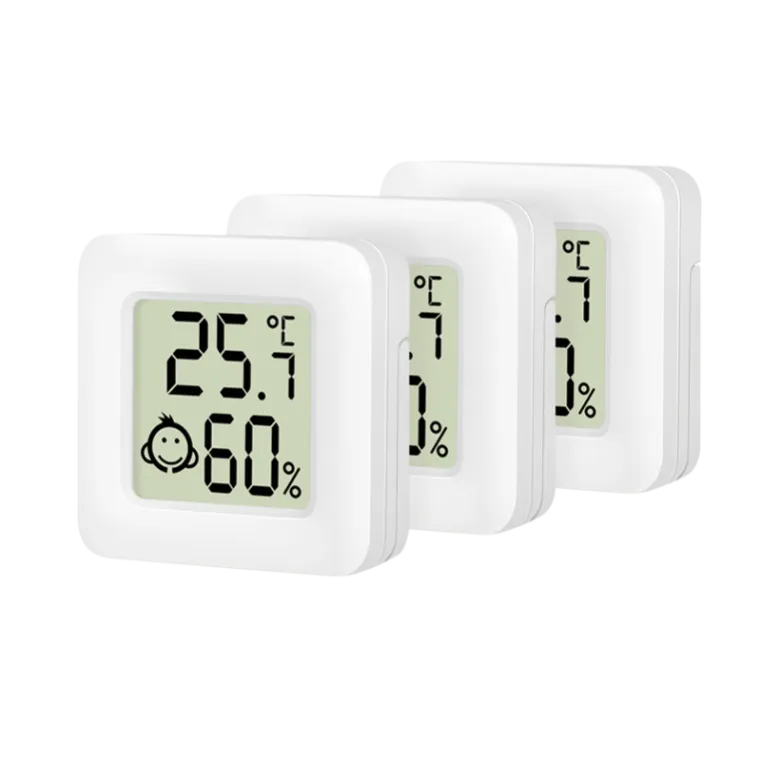 Flaches Thermo- Hygrometer (3er-Set), mit Comfort-Level-Emojianzeige, weiß